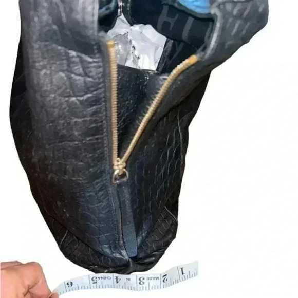 Furla Black Leather Croc‎ Embossed Shoulder Bag Purse - Picture 7 of 16